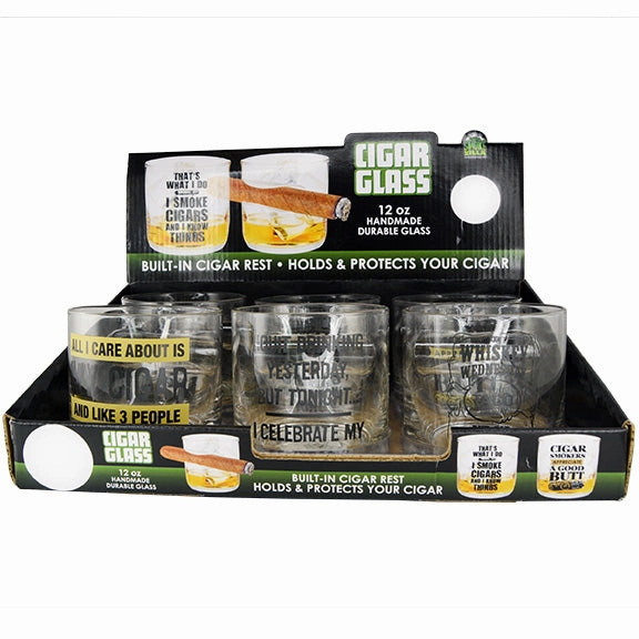 12 oz Drinking Glass with Cigar Rest - 6 Pieces Per Retail Ready Display 25550