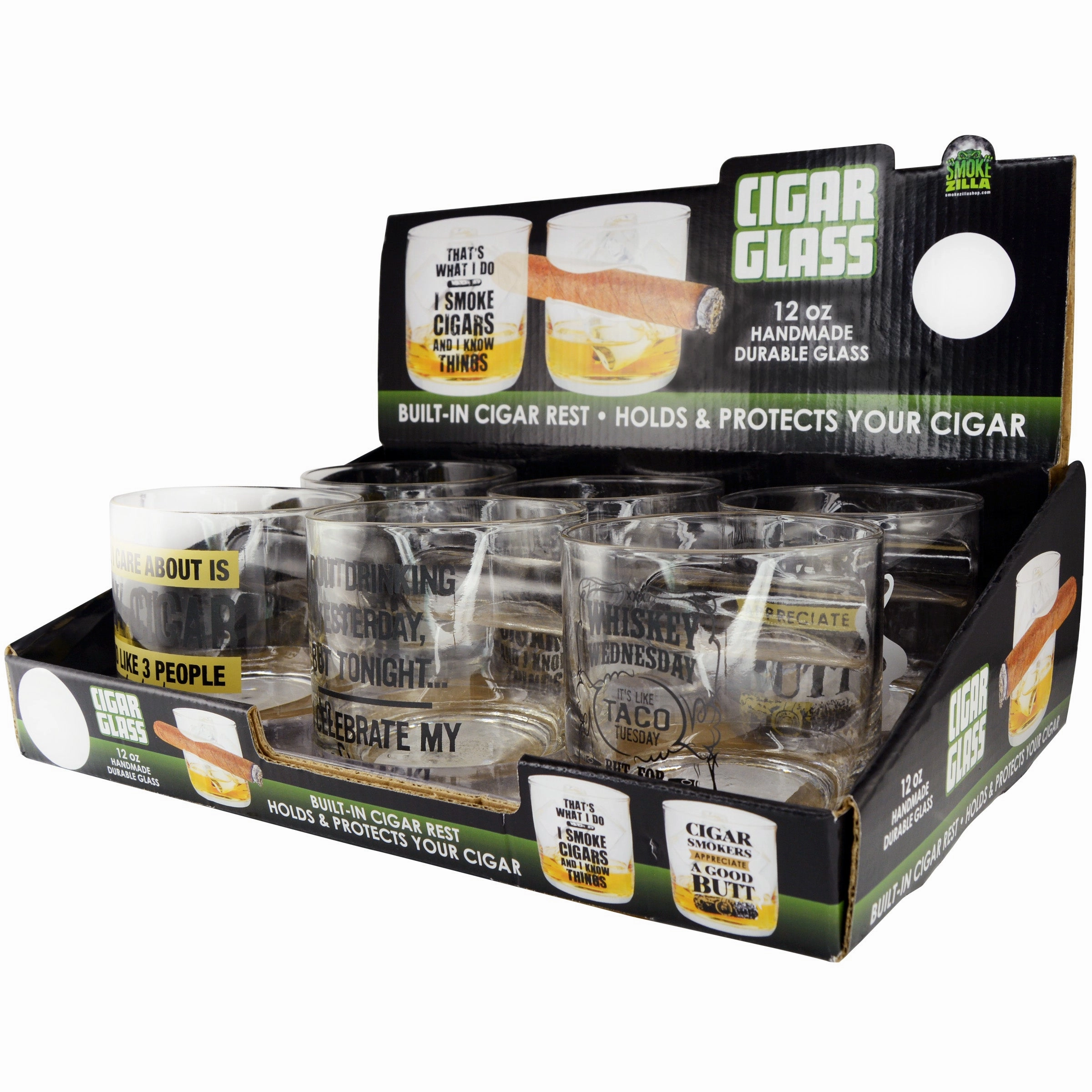12 oz Drinking Glass with Cigar Rest - 6 Pieces Per Retail Ready Display 25550