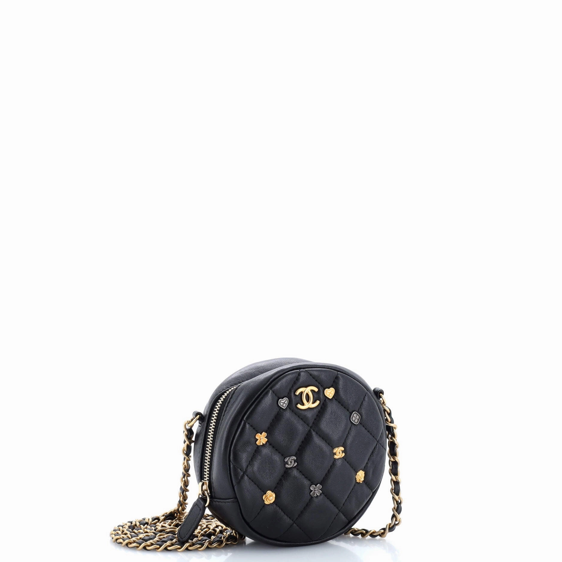 18K Charms Round Clutch With Chain Quilted Lambskin Mini