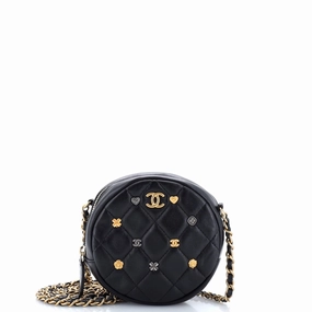 18K Charms Round Clutch With Chain Quilted Lambskin Mini