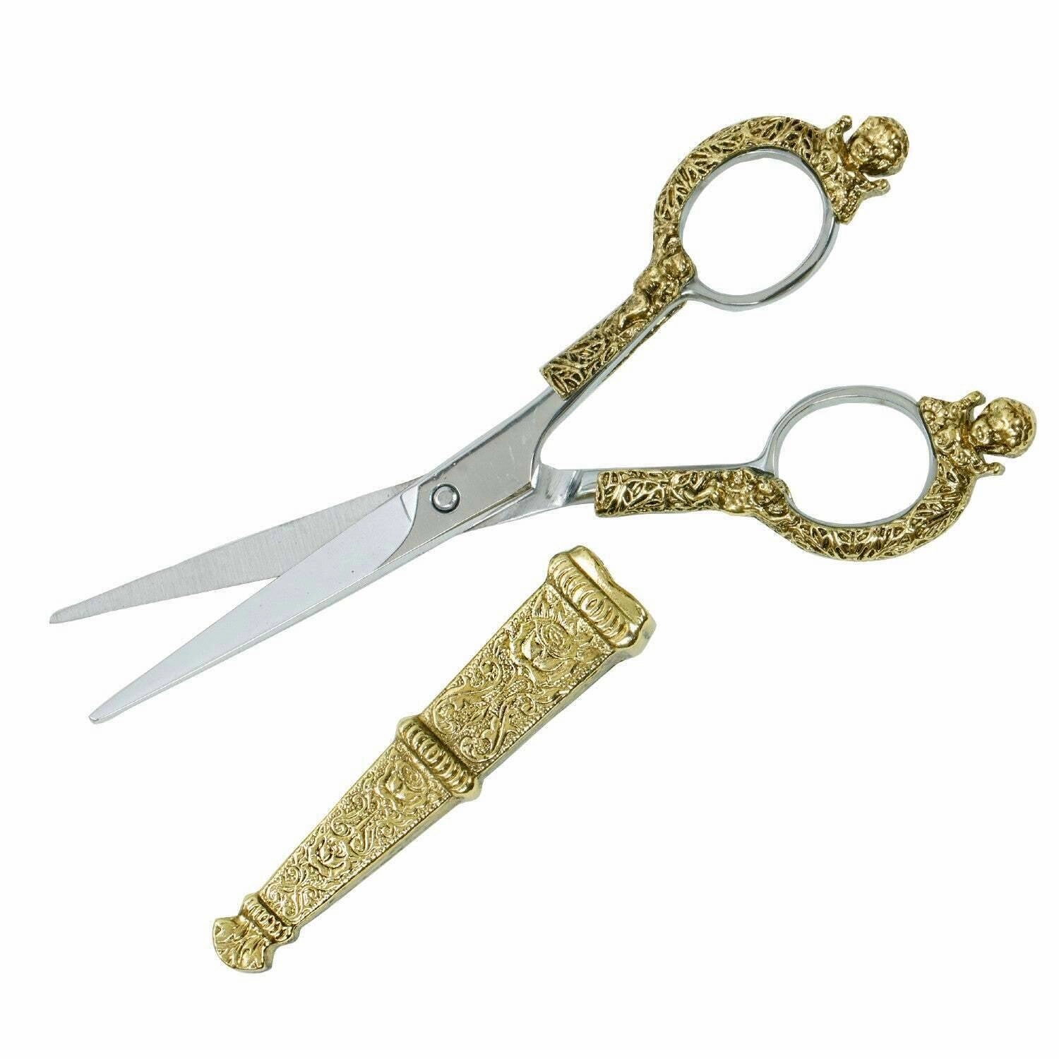 1928 Jewelry Manor House Pink And Purple Flower Decal Cherub Scissors