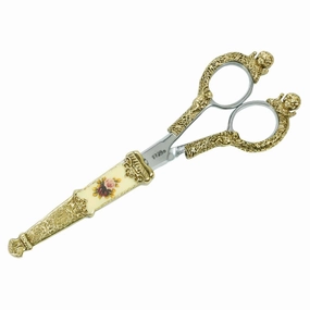 1928 Jewelry Manor House Pink And Purple Flower Decal Cherub Scissors