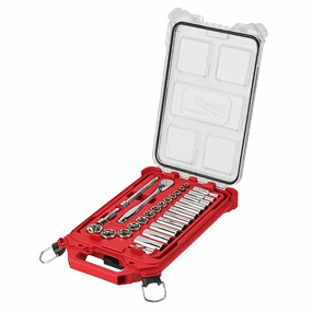 3/8 In. Drive 28pc Ratchet & Socket Set With Packout Low-profile Compact Organizer - Sae