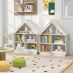 3-Tier House-Shaped Toy Storage Organizer With Open Shelves-White