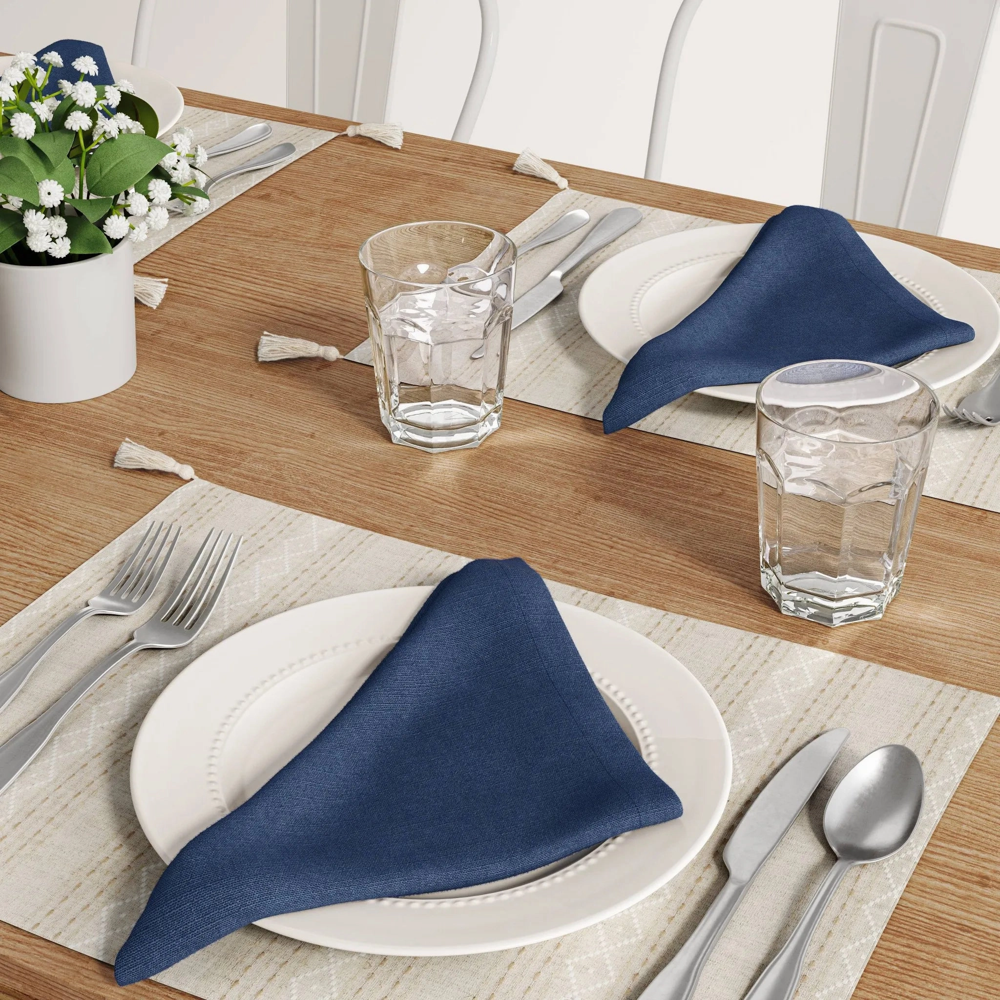 4pk Cotton Easy Care Napkins Blue