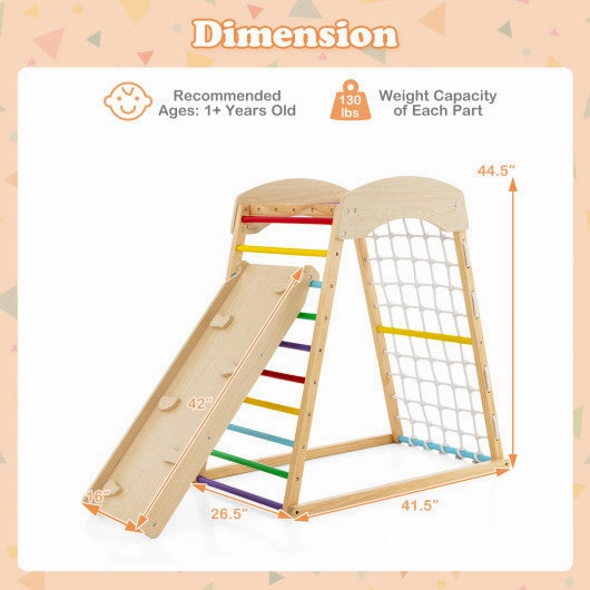 6-in-1 Jungle Gym Wooden Indoor Playground With Double-Sided Ramp and Monkey Bars-Multicolor