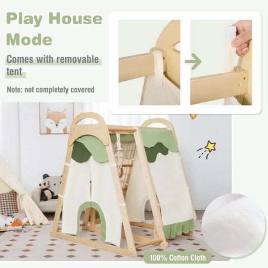 6-in-1 Wooden Kids Jungle Gym Playset With Slide Climbing Net-Natural