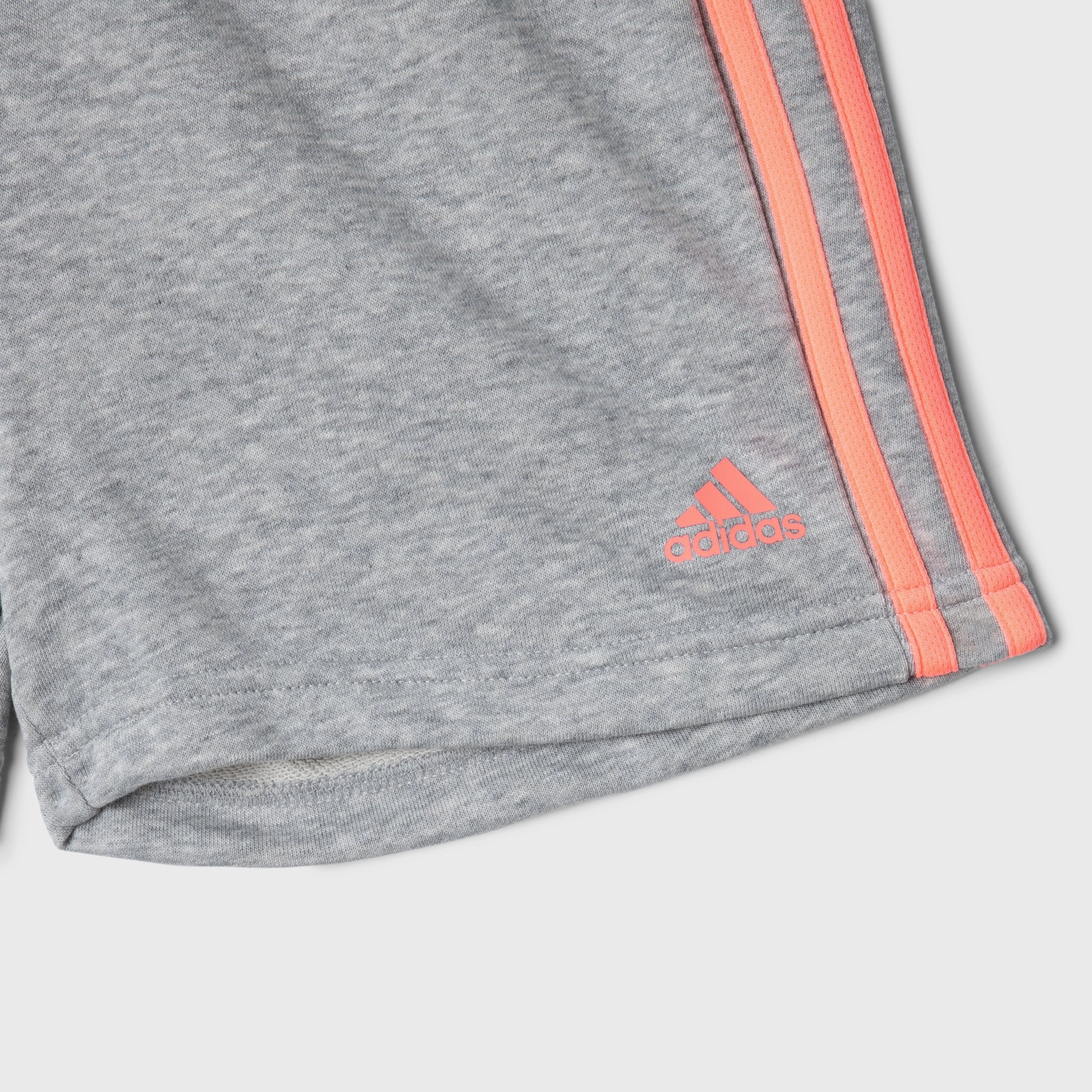 adidas Junior Girls' Essentials 3-Stripes Shorts Medium Grey Heather / Acid Red