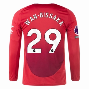 adidas Manchester United Aaron Wan-Bissaka Long Sleeve Home Jersey w/ EPL   No Room For Racism Patches24/25 (Red)
