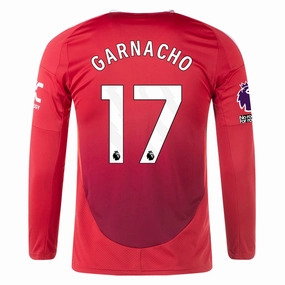 adidas Manchester United Alejandro Garnacho Long Sleeve Home Jersey w/ EPL   No Room For Racism Patches24/25 (Red)