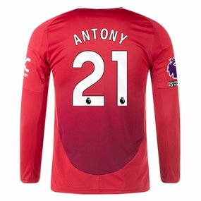 adidas Manchester United Antony Long Sleeve Home Jersey w/ EPL   No Room For Racism Patches24/25 (Red)