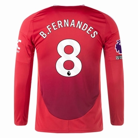 adidas Manchester United Bruno Fernandes Long Sleeve Home Jersey w/ EPL   No Room For Racism Patches24/25 (Red)