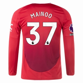 adidas Manchester United Kobbie Mainoo Long Sleeve Home Jersey w/ EPL   No Room For Racism Patches24/25 (Red)
