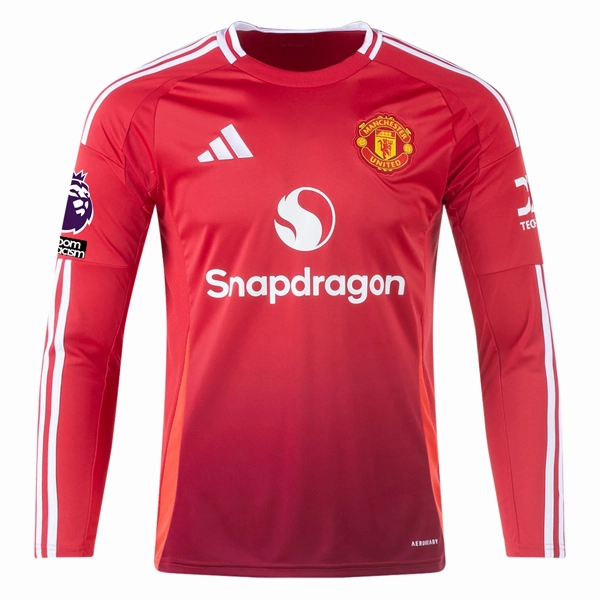 adidas Manchester United Luke Shaw Long Sleeve Home Jersey w/ EPL   No Room For Racism Patches24/25 (Red)
