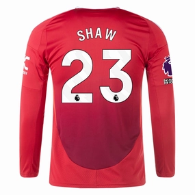 adidas Manchester United Luke Shaw Long Sleeve Home Jersey w/ EPL   No Room For Racism Patches24/25 (Red)