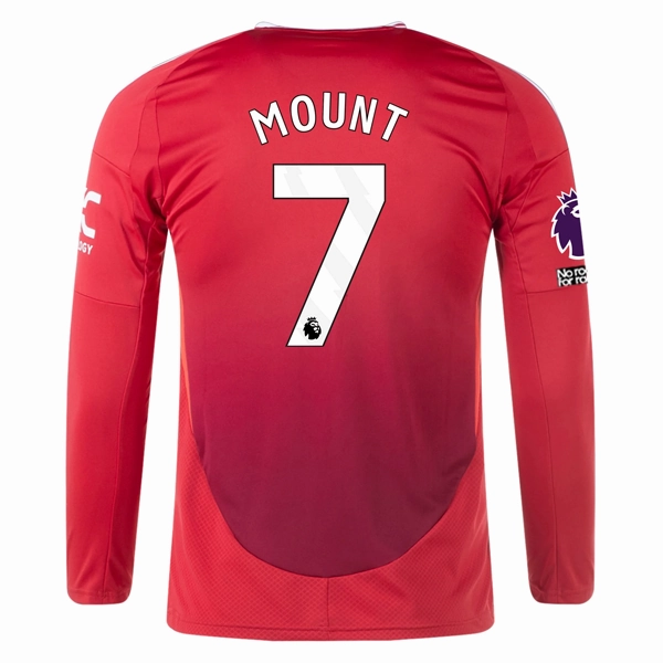 adidas Manchester United Mason Mount Long Sleeve Home Jersey w/ EPL   No Room For Racism Patches24/25 (Red)