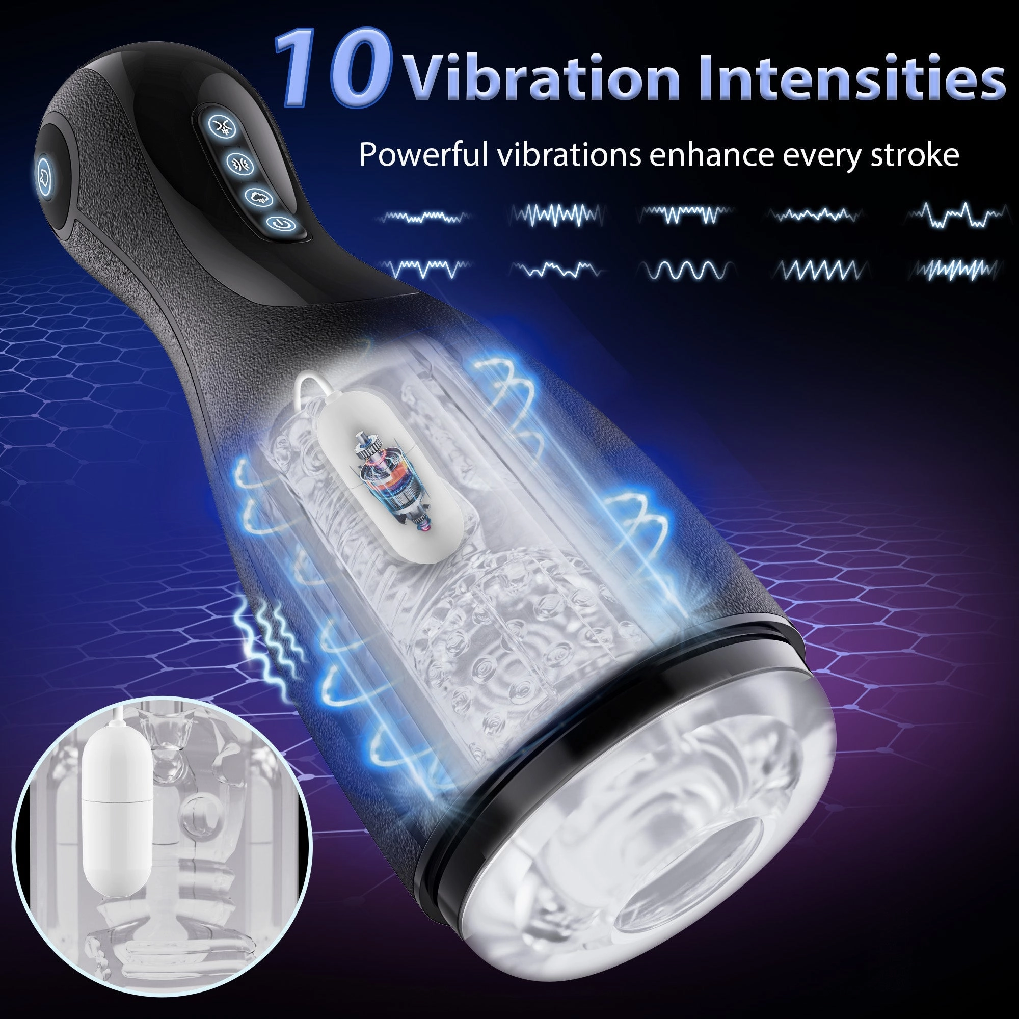 AMOVIBE Male Sex Toy with 3 Squeezing Modes, 3 Suctions & 10 Vibrations