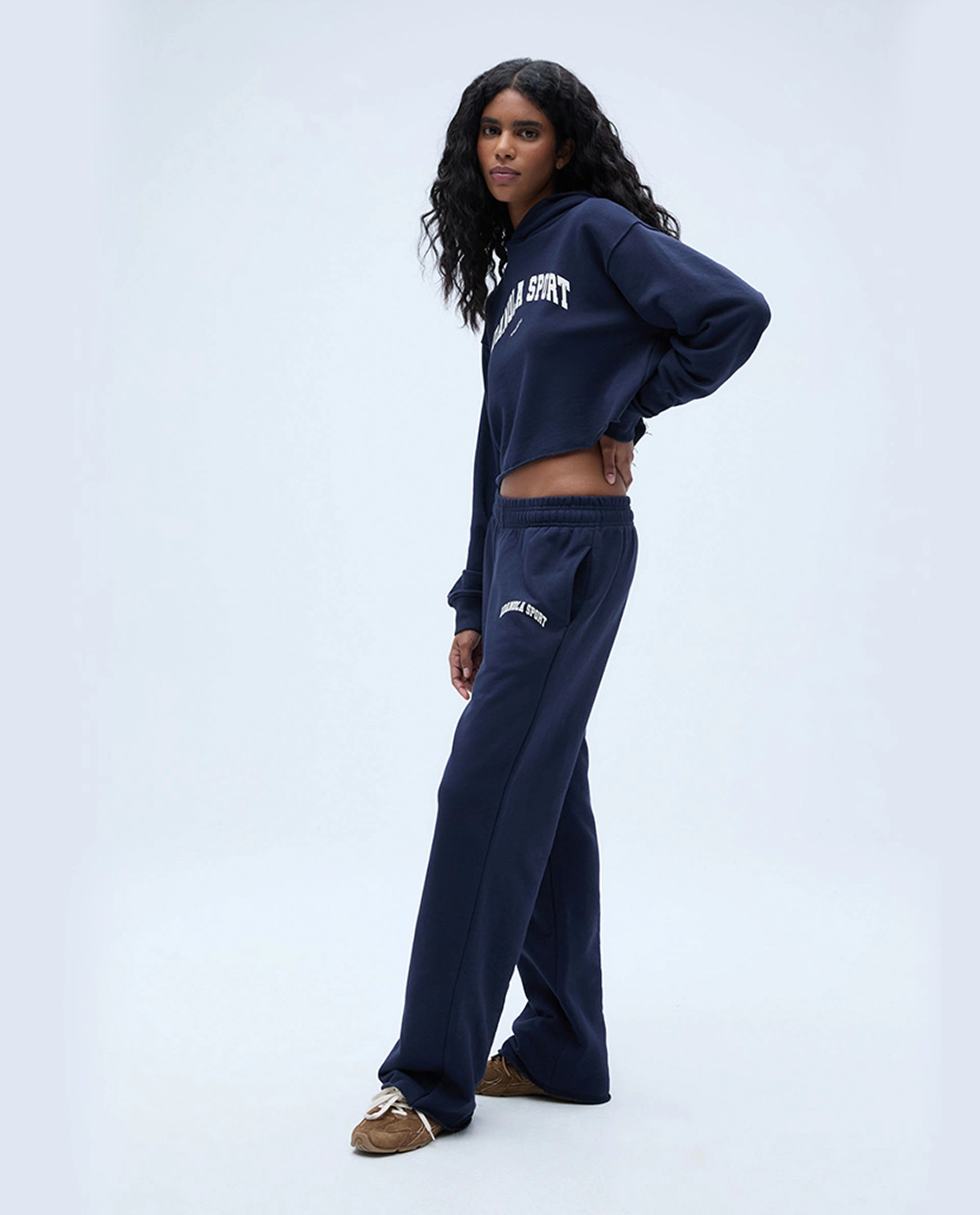 AS Raw Hem Crop Hoodie - Navy Blue