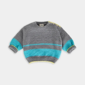 Boxy Striped Sweater - Fuzzy - Gris Bright Cyan -1-2 Y (See Description)