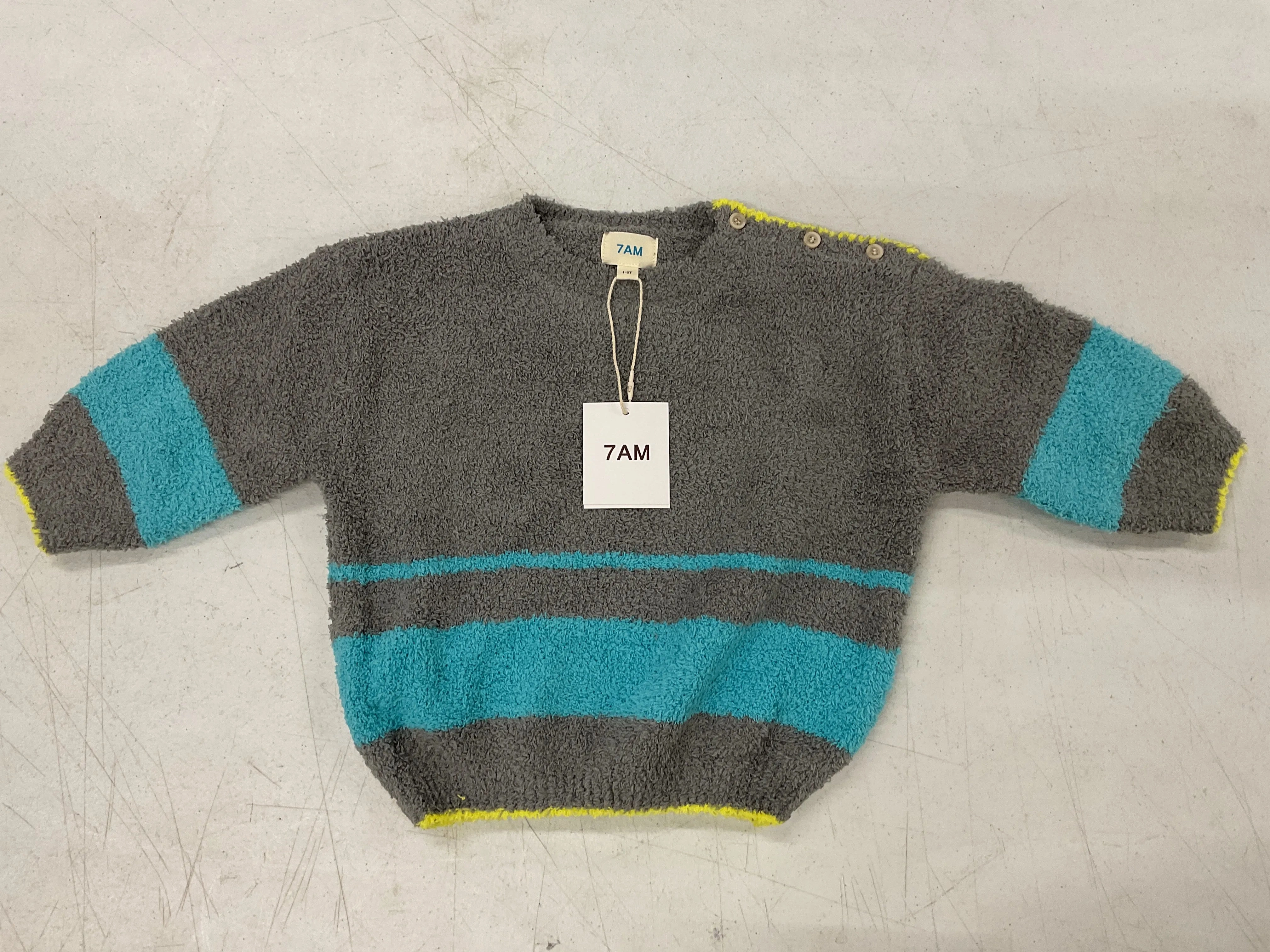 Boxy Striped Sweater - Fuzzy - Gris Bright Cyan -1-2 Y (See Description)