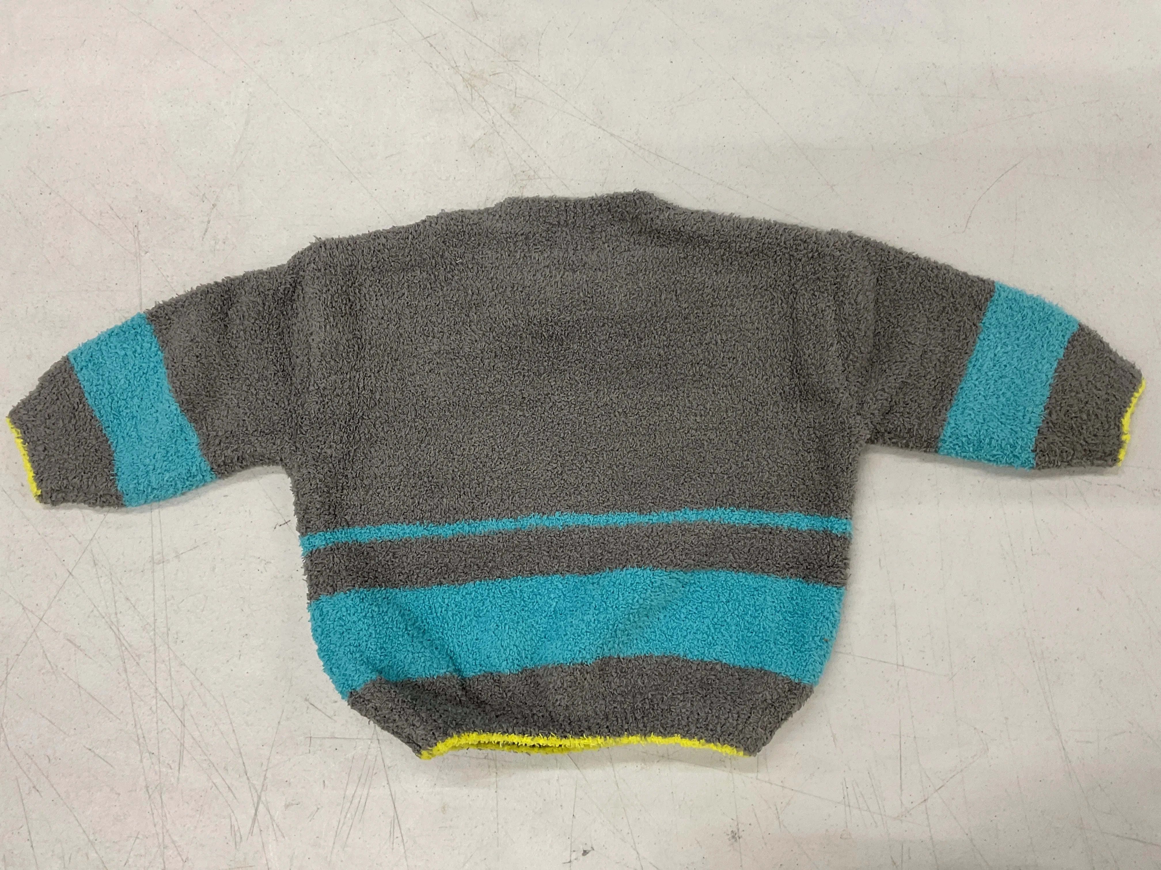 Boxy Striped Sweater - Fuzzy - Gris Bright Cyan -1-2 Y (See Description)