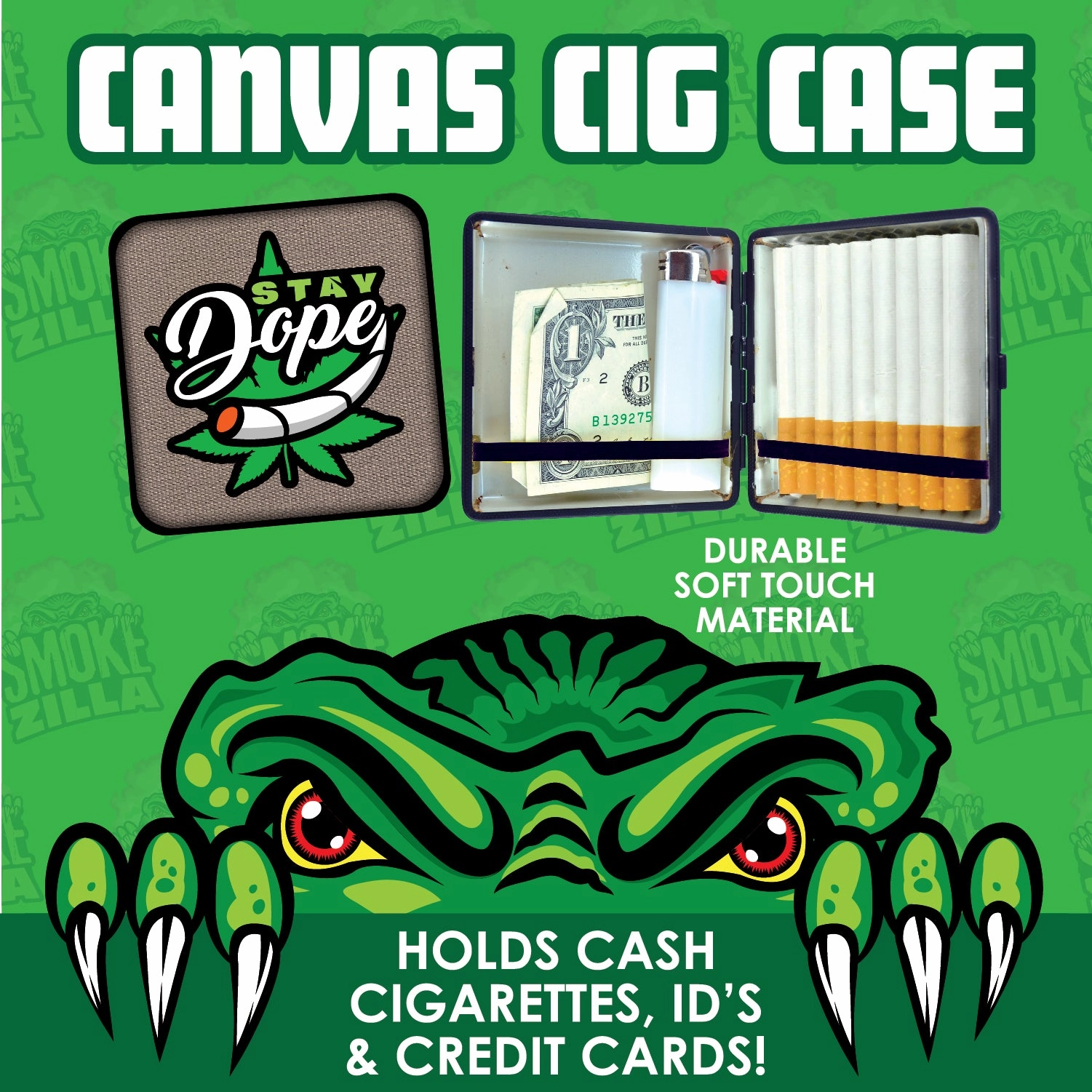 Canvas and Metal Cigarette Case with Hinge - 8 Pieces Per Retail Ready Display 30033