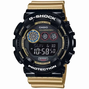 Casio Men's Digital Watch - G-Shock Black Dial Gold Tone Plastic Strap | GD120CS-1