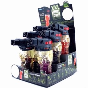 Colored Butane XXL Skull Torch Lighter - 12 Pieces Per Retail Ready Display 21923