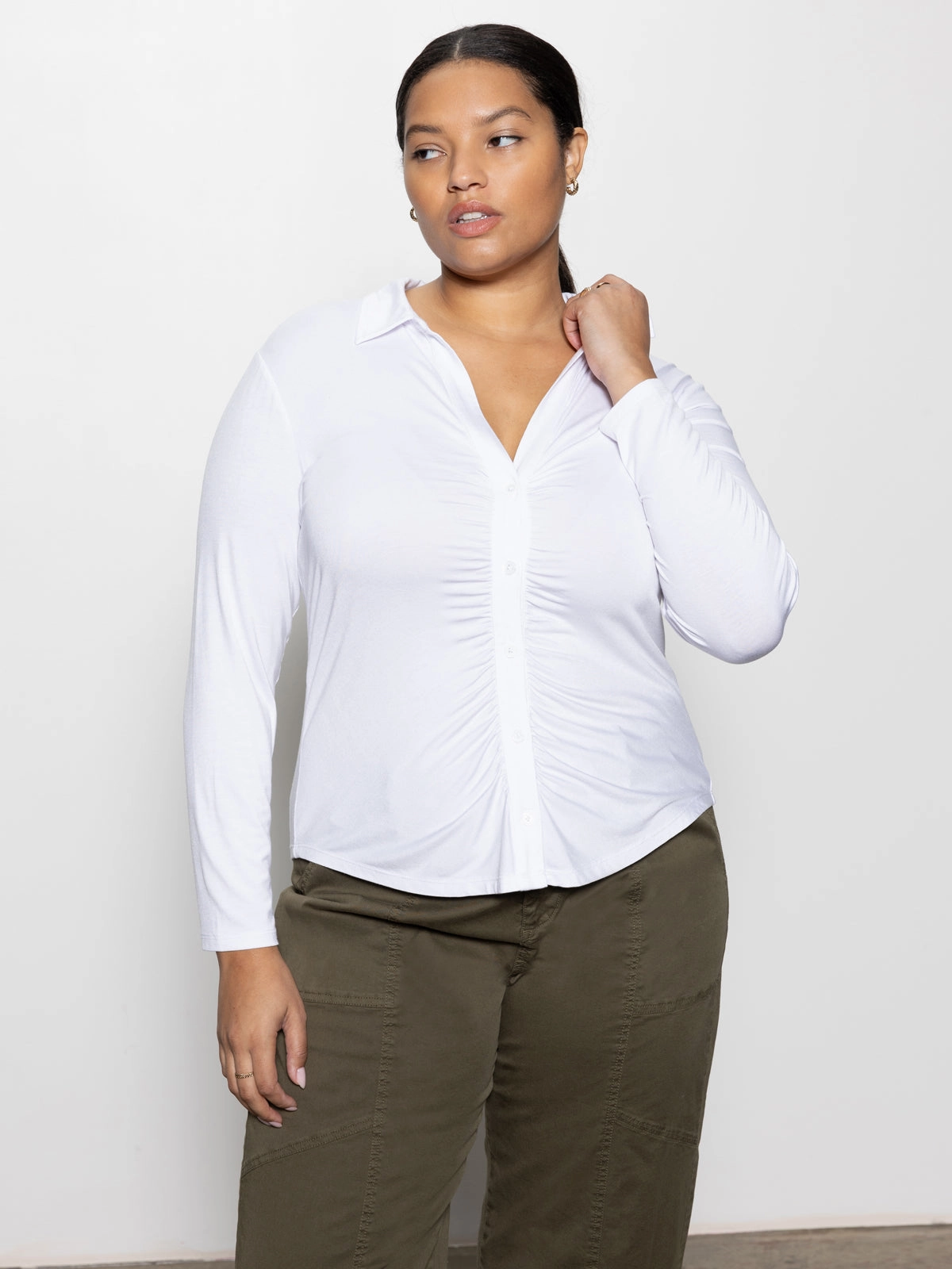 Dreamgirl Button Up Top White Extended Sizing