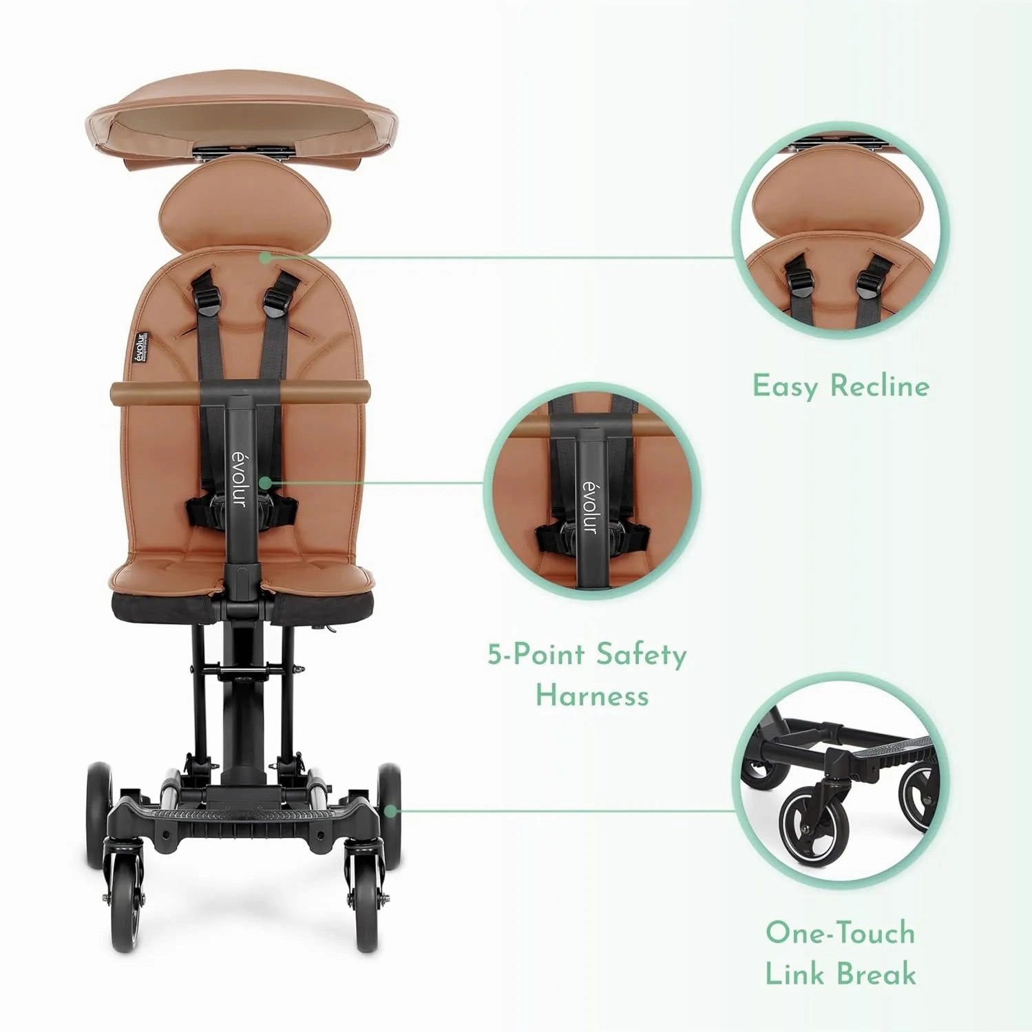 Evolur Cruise Rider Stroller - Cognac