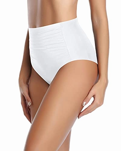 Flattering Ruched Pattern Bikini Bottom Ruched Bathing Suit Bottom-White
