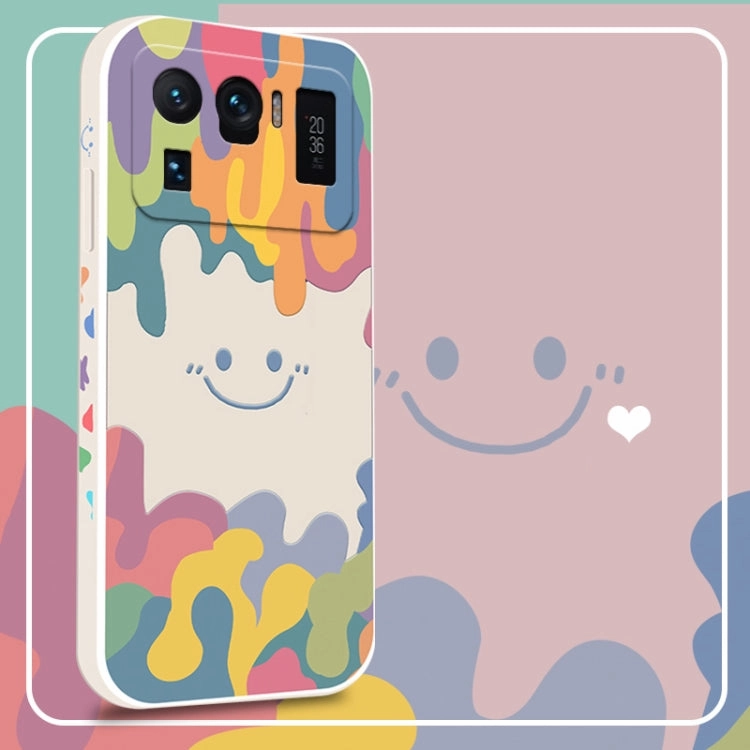 For Xiaomi Mi 11 Cube Painted Smiley Straight Side Liquid Silicone Shockproof Case with Hand