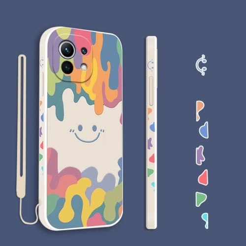 For Xiaomi Mi 11 Cube Painted Smiley Straight Side Liquid Silicone Shockproof Case with Hand