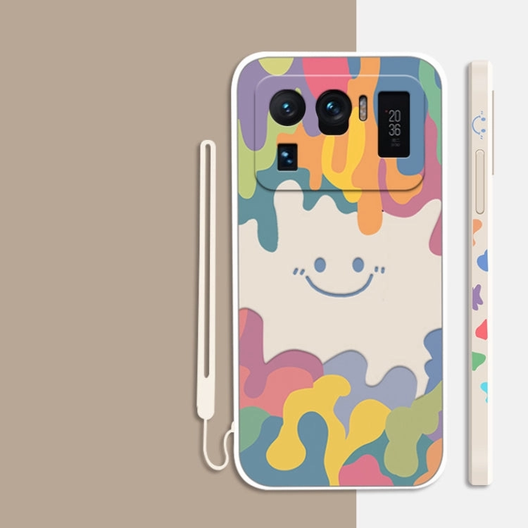 For Xiaomi Mi 11 Cube Painted Smiley Straight Side Liquid Silicone Shockproof Case with Hand
