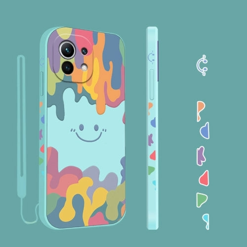 For Xiaomi Mi 11 Cube Painted Smiley Straight Side Liquid Silicone Shockproof Case with Hand