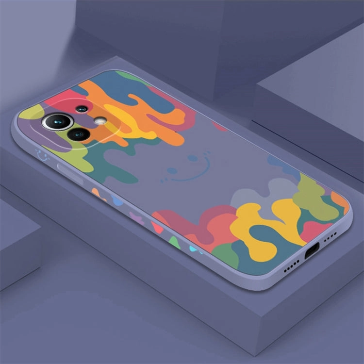 For Xiaomi Mi 11 Cube Painted Smiley Straight Side Liquid Silicone Shockproof Case with Hand