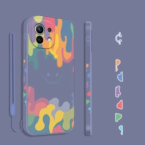 For Xiaomi Mi 11 Cube Painted Smiley Straight Side Liquid Silicone Shockproof Case with Hand