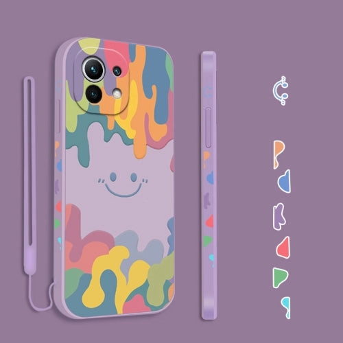 For Xiaomi Mi 11 Cube Painted Smiley Straight Side Liquid Silicone Shockproof Case with Hand