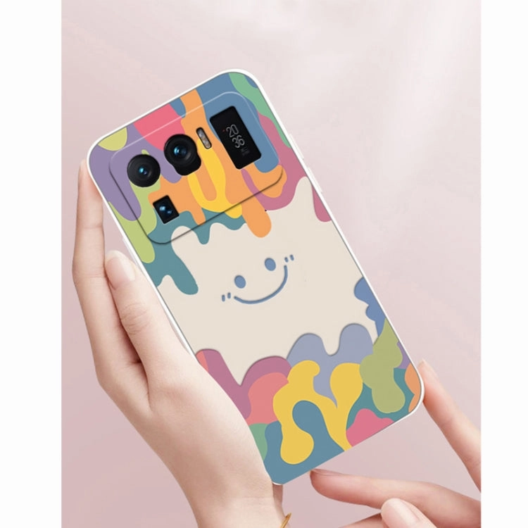 For Xiaomi Mi 11 Cube Painted Smiley Straight Side Liquid Silicone Shockproof Case with Hand