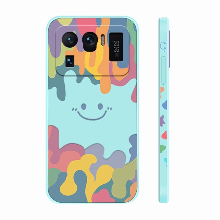 For Xiaomi Mi 11 Cube Painted Smiley Straight Side Liquid Silicone Shockproof Case with Hand
