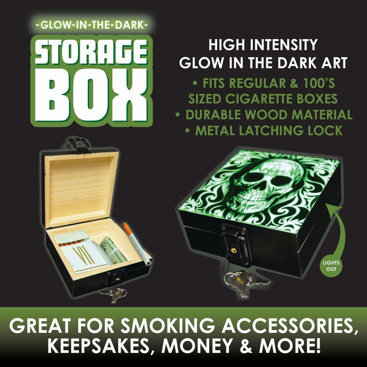 Glow in The Dark Wood Storage Box - 6 Pieces Per Retail Ready Display 22082