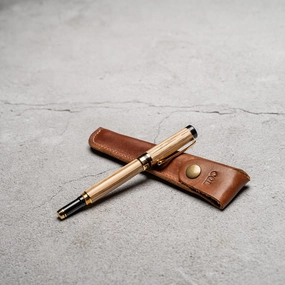 Hand-Turned Tennessee Whiskey Barrel Rollerball Pen   Fine Leather Pen Sleeve