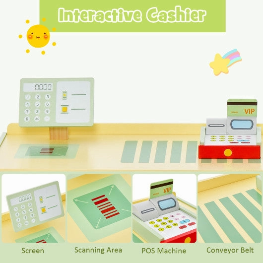 Kids Wooden Supermarket Play Toy Set With Checkout Counter-Green