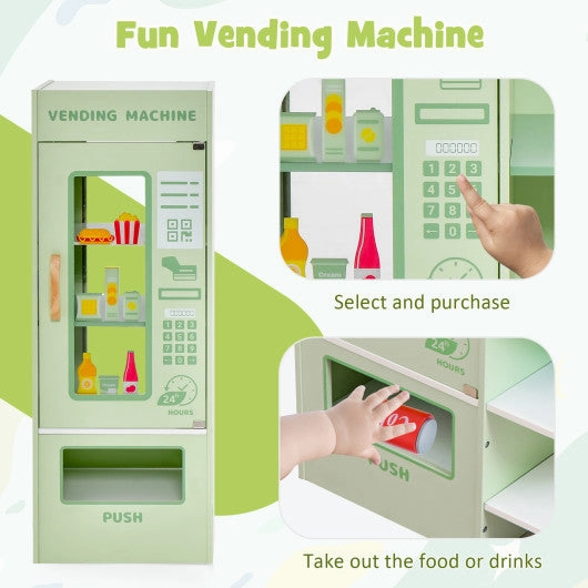 Kids Wooden Supermarket Play Toy Set With Checkout Counter-Green