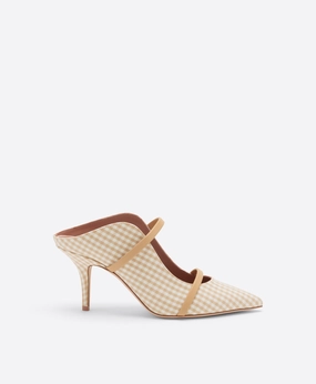 Maureen 70 Beige Gingham Heeled Mules