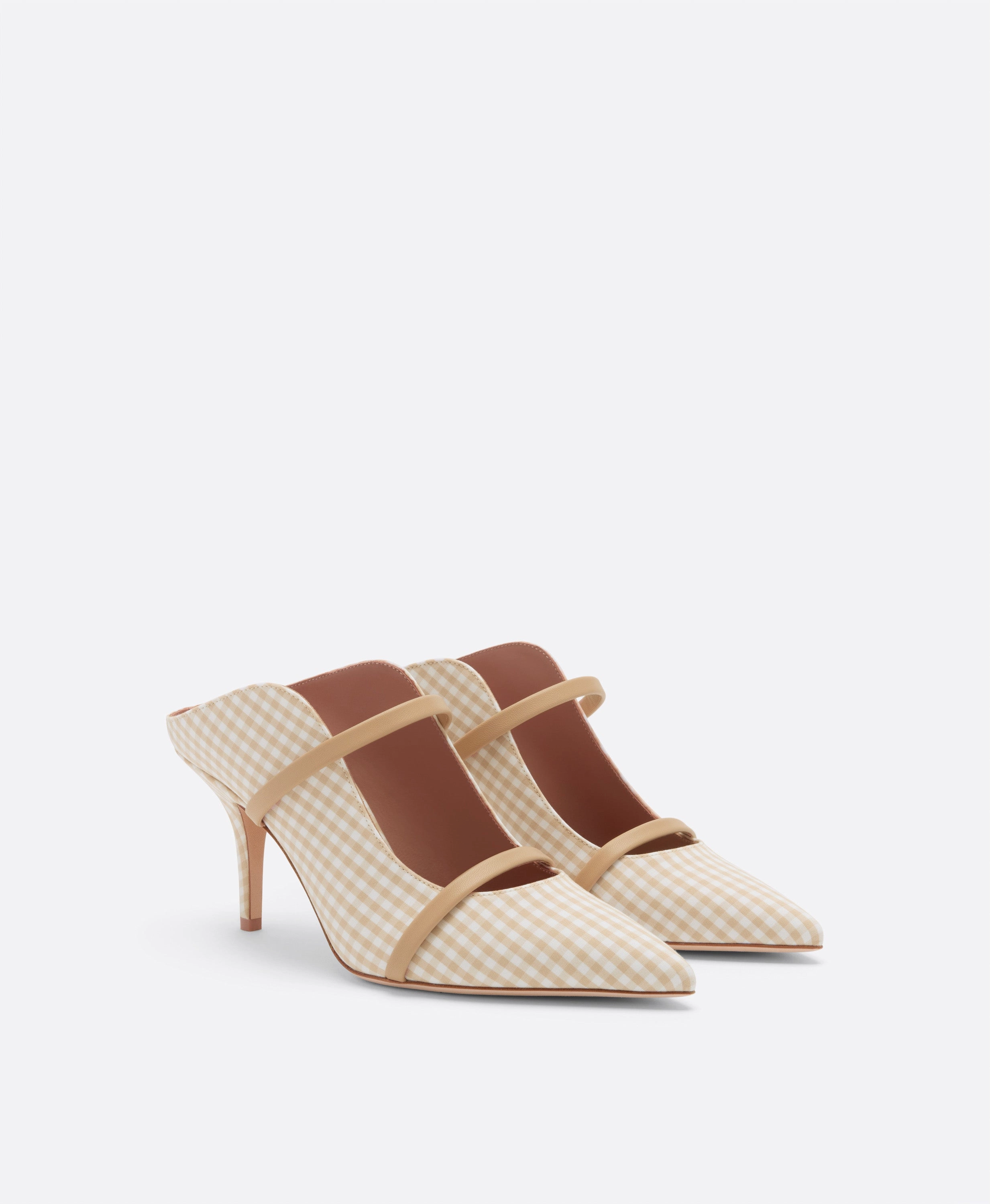 Maureen 70 Beige Gingham Heeled Mules