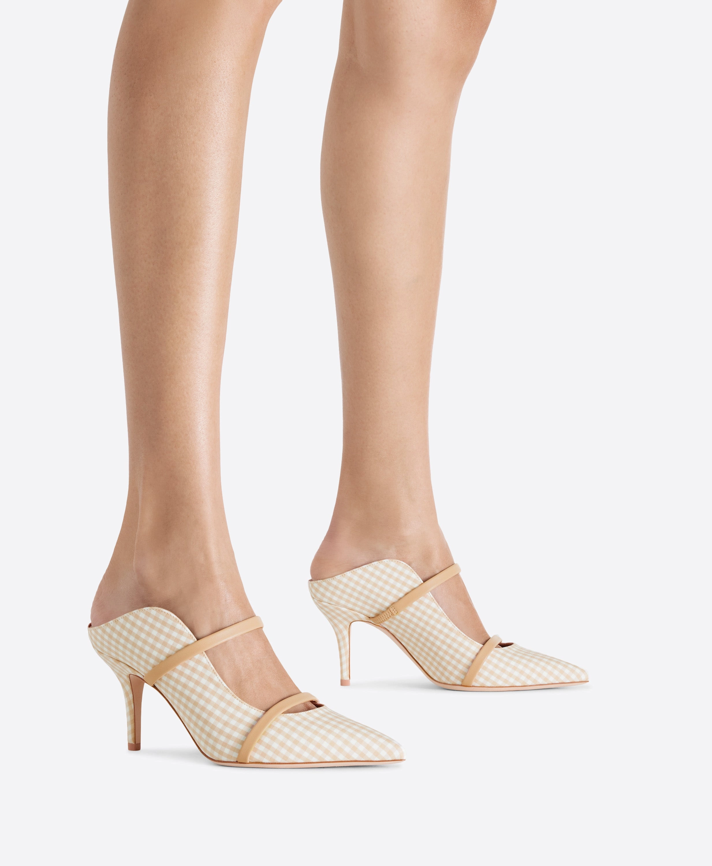 Maureen 70 Beige Gingham Heeled Mules