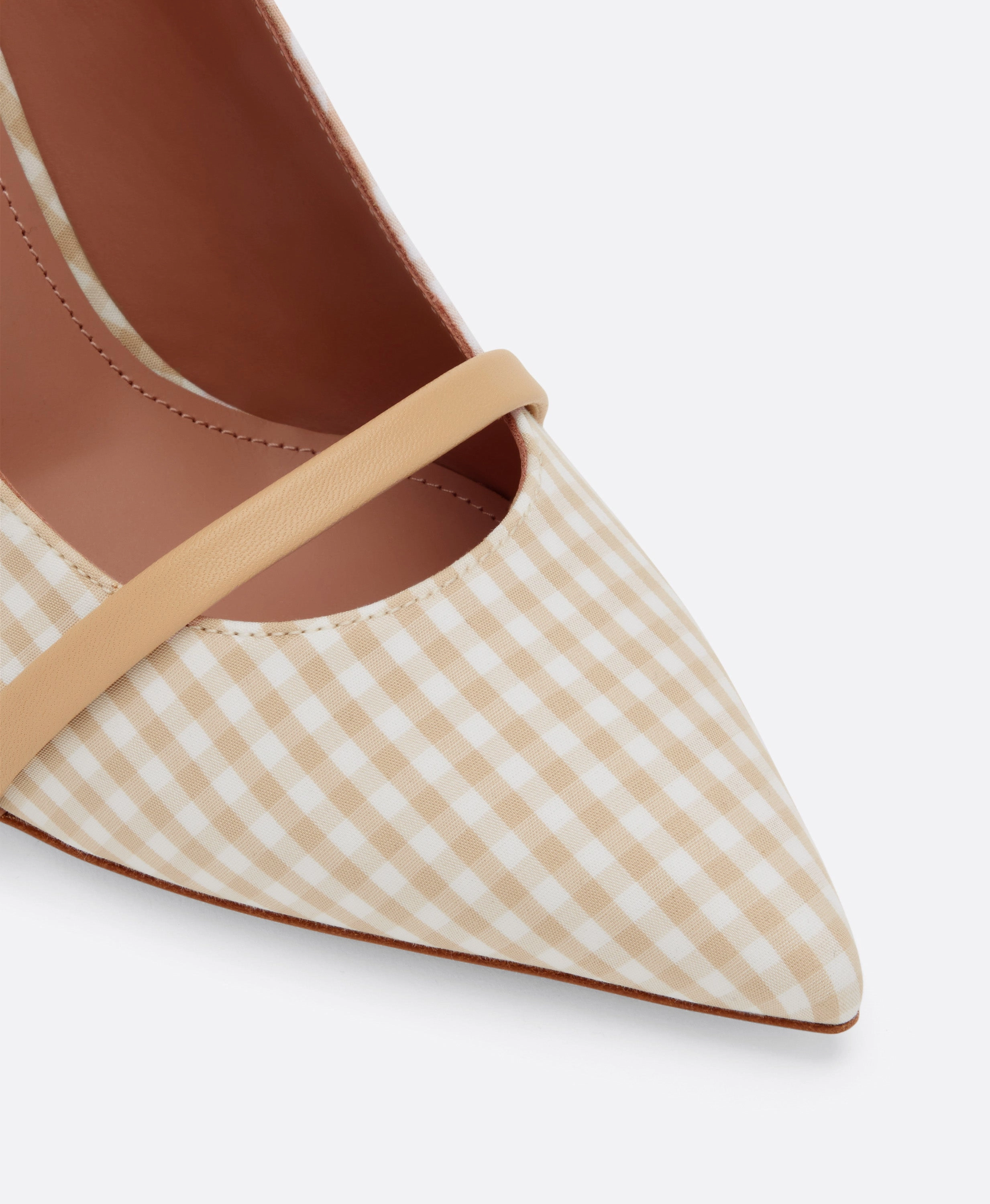 Maureen 70 Beige Gingham Heeled Mules