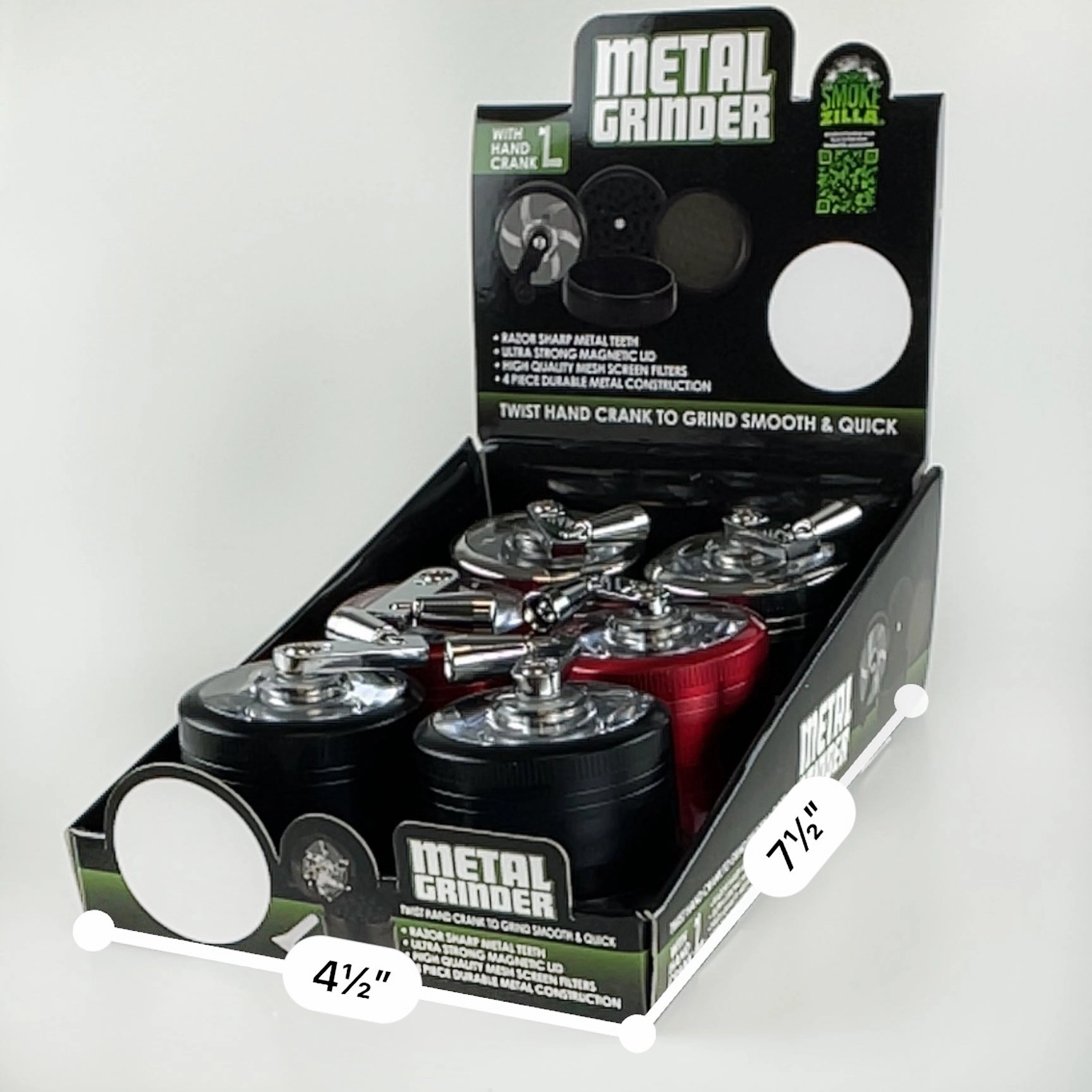 Metal 4 Piece Grinder with Crank 55Mm - 6 Pieces Per Retail Ready Display 22706