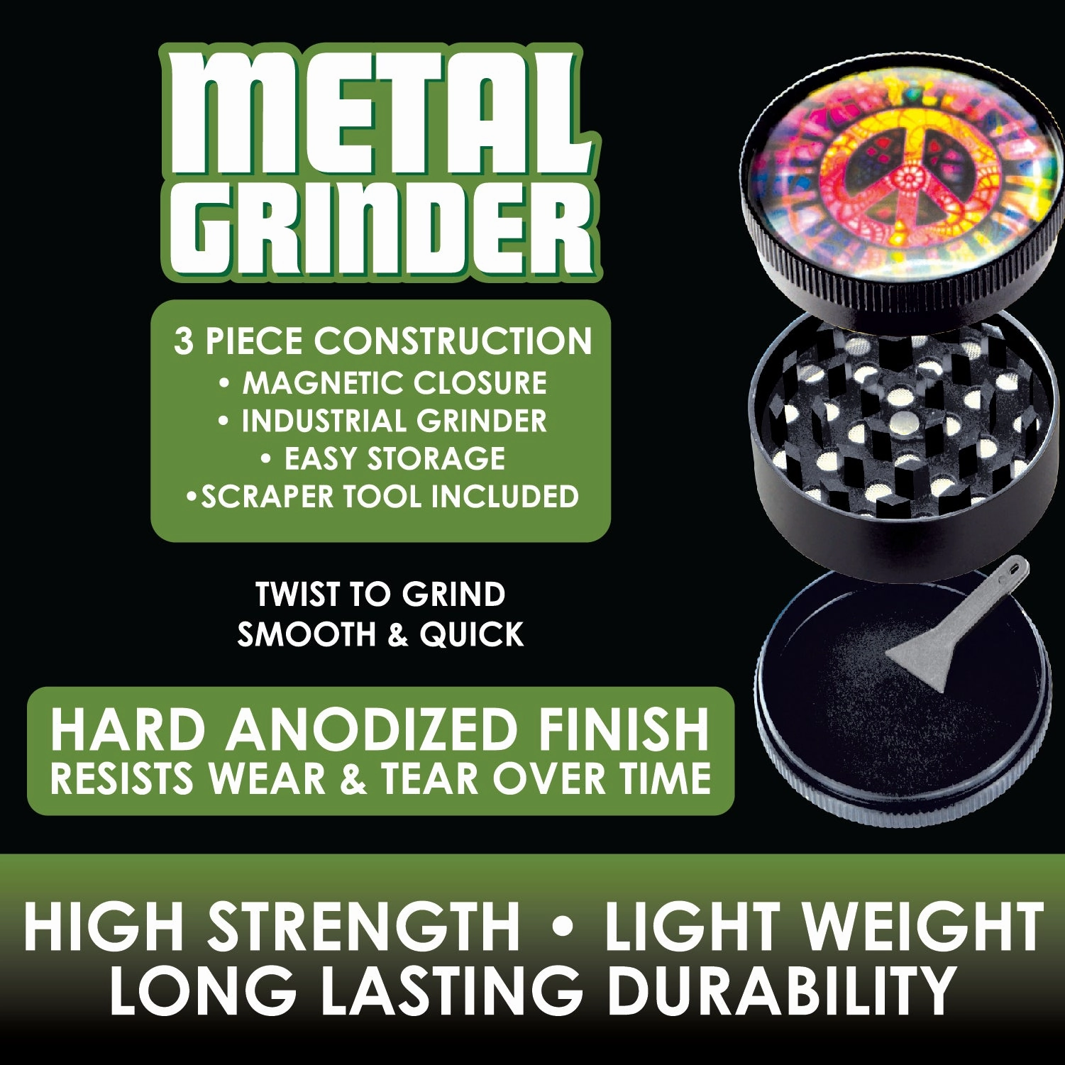 Metal 4 Piece Grinder with Dome Lid - 6 Pieces Per Retail Ready Display 26050